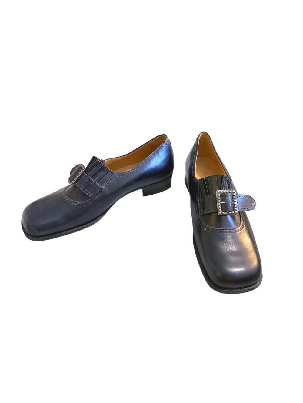 Manfield Vintage Dark Blue Leather Buckle Loafers